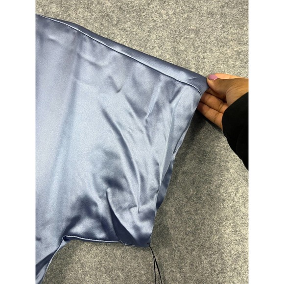 Revolve Romper Women Small Blue Satin V Neck Short Sleeve tie Waist - Picture 4 of 5